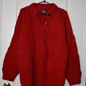 Hand knitted bulky red sweater